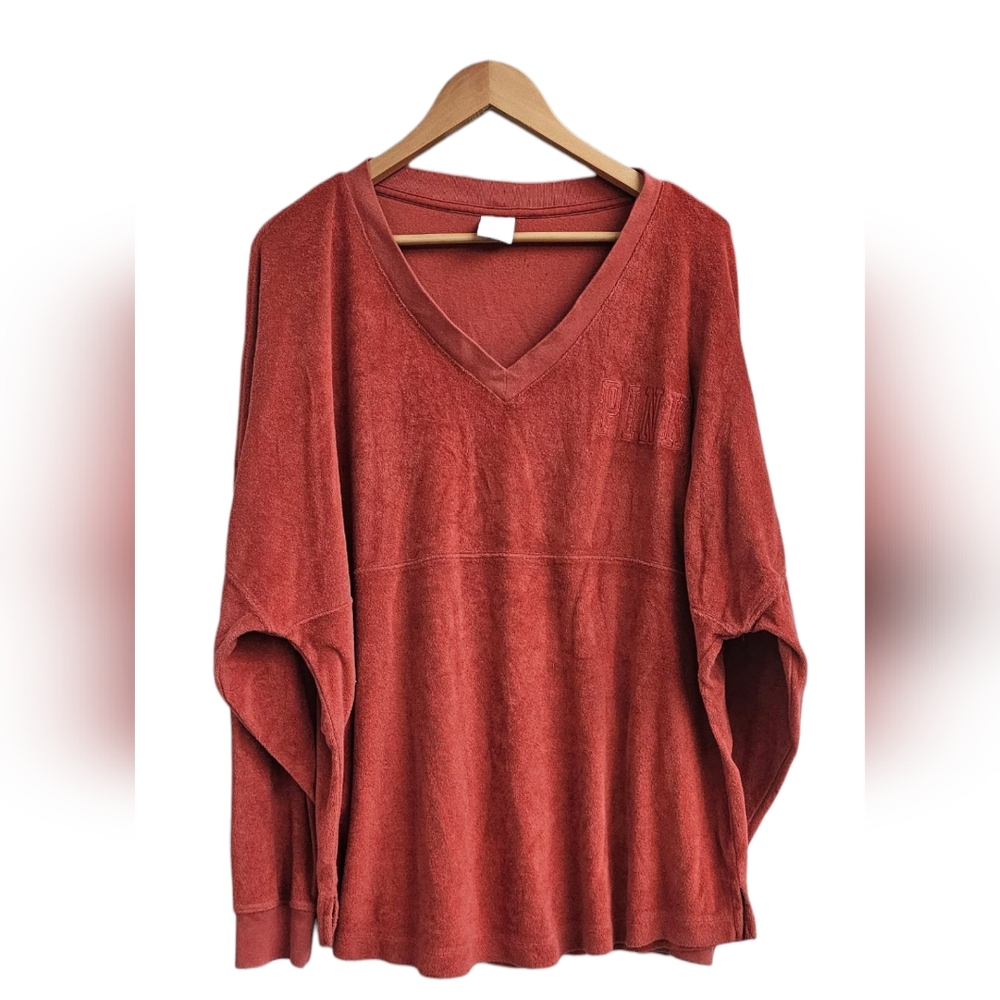 PINK Victoria Secret - Terrycloth V-Neck Baggy Long Sleeve Top
